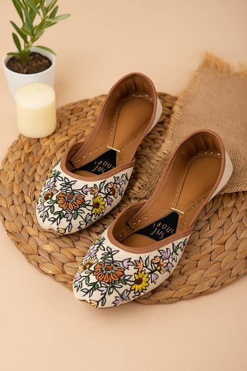 White Khussa with Multi Embroidery For Women